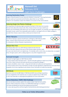 Hanwell Uni February 2018 Half-Term Challenges