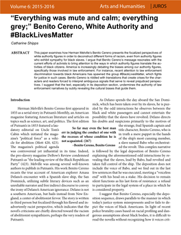 Benito Cereno, White Authority and #Blacklivesmatter Catharine Shipps