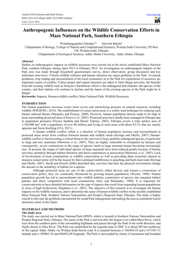 Anthropogenic Influences on the Wildlife Conservation Efforts in Maze National Park, Southern Ethiopia