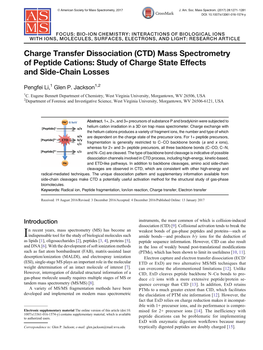 Charge Transfer Dissociation (CTD) Mass Spectrometry of Peptide Cations: Study of Charge State Effects and Side-Chain Losses