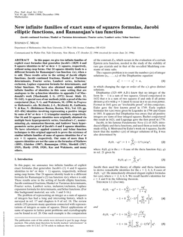 New Infinite Families of Exact Sums of Squares Formulas, Jacobi Elliptic