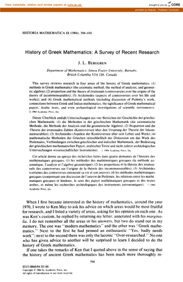 History of Greek Mathematics: a Survey of Recent Research