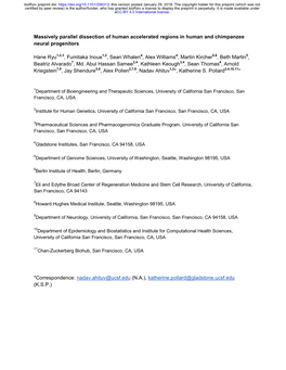 Massively Parallel Dissection of Human Accelerated Regions in Human and Chimpanzee Neural Progenitors