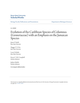 Evolution of the Caribbean Species of Columnea (Gesneriaceae) with an Emphasis on the Jamaican Species James F
