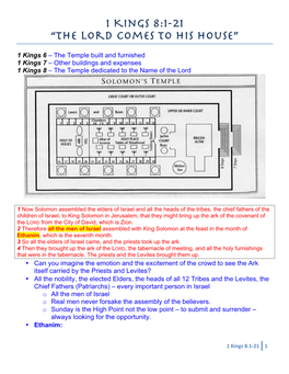 1 Kings 8:1-21 “The Lord Comes to His House”