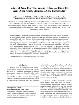 Factors of Acute Diarrhoea Among Children of Under Five Years Old in Sabah, Malaysia: a Case-Control Study