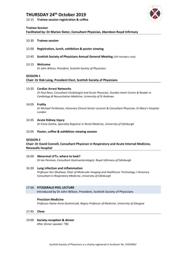 THURSDAY 24Th October 2019 10.15 Trainee Session Registration & Coffee