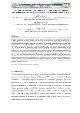 1 Tectonic Modeling in the Barreiras Group, South Coast of the State of Bahia, Brazil, Based on Hypsometric Digital Map. Lima, C