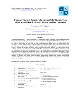 Transient Thermal Behavior of a Vertical Solar Storage Tank with a Mantle Heat Exchanger During No-Flow Operation