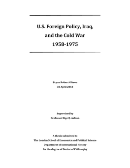 U.S. Foreign Policy, Iraq, and the Cold War 1958-1975