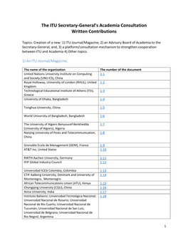 The ITU Secretary-General's Academia Consultation Written