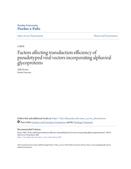 Factors Affecting Transduction Efficiency of Pseudotyped Viral Vectors Incorporating Alphaviral Glycoproteins Aditi Kesari Purdue University