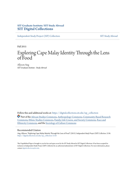 Exploring Cape Malay Identity Through the Lens of Food Allyson Ang SIT Graduate Institute - Study Abroad