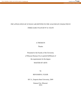 The Application of Jungian Archetypes to the Analysis of Character in Three Early Plays by W