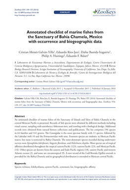 Annotated Checklist of Marine Fishes from the Sanctuary of Bahía Chamela, Mexico with Occurrence and Biogeographic Data