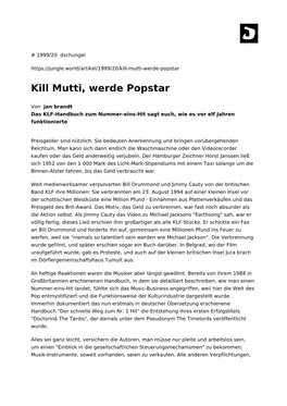 Kill Mutti, Werde Popstar