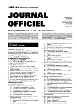 Journal Officiel De La République Et Canton Du Jura » Paraît Chaque Compte De Chèques Postaux 15-336644-4