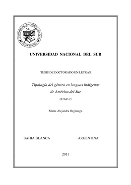 Tipología Del Género En Lenguas Indígenas De América Del Sur