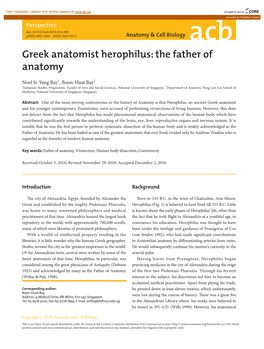 Greek Anatomist Herophilus: the Father of Anatomy