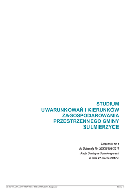 Studium Uwarunkowań I Kierunków Zagospodarowania Przestrzennego Gminy Sulmierzyce