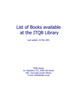 List of Books Available at the ITQB Library