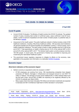 THE COVID-19 CRISIS in SERBIA Covid-19 Update Economic Impact