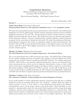 Contributed Abstracts Midwest Workshop on Supernovae and Transients Columbus, OH, 26-27 Septermber, 2019 Physics Research Building – 1080 (Smith Seminar Room)