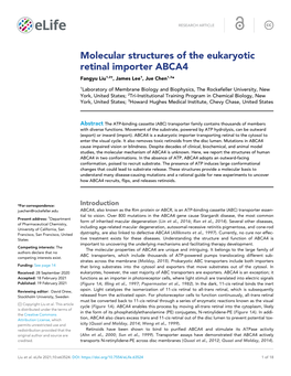 Molecular Structures of the Eukaryotic Retinal Importer ABCA4 Fangyu Liu1,2†, James Lee1, Jue Chen1,3*