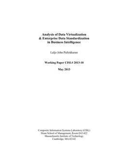 Analysis of Data Virtualization & Enterprise Data Standardization in Business Intelligence