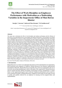 The Effect of Work Discipline on Employees Performance with Motivation As a Moderating Variables in the Inspectorate Office of Musi Rawas District
