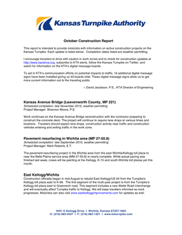 October Construction Report Kansas Avenue Bridge