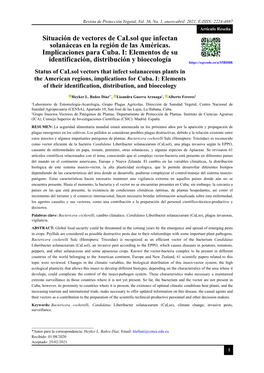 Situación De Vectores De Calsol Que Infectan Solanáceas En La Región De Las Américas. Implicaciones Para Cuba. I: Elementos De Su