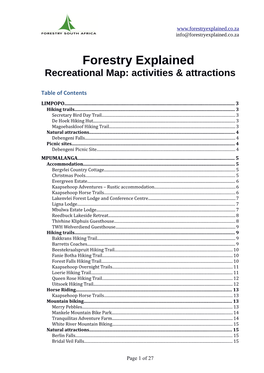 Forestry Explained Recreational Map: Activities & Attractions