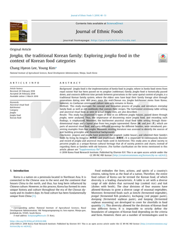 Jongka, the Traditional Korean Family: Exploring Jongka Food in the Context of Korean Food Categories