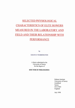 Selected Physiological Characteristics of Elite Rowers Measured in the Laboratory and Field and Their Relationship with Performance