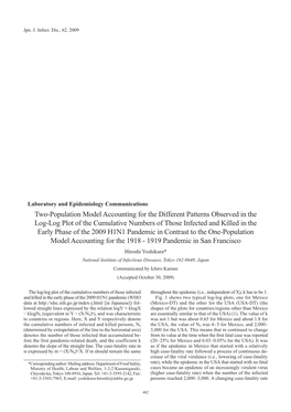 Two-Population Model Accounting for the Different Patterns Observed in the Log-Log Plot of the Cumulative Numbers of Those Infec