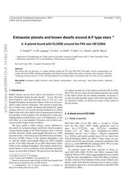 Extrasolar Planets and Brown Dwarfs Around AF Type Stars. II. a Planet Found with ELODIE Around the F6V Star HD 33564