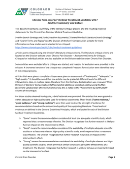 Chronic Pain Disorder Evidence Summary/Table