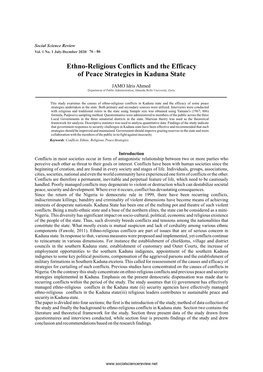 Ethno-Religious Conflicts and the Efficacy of Peace Strategies in Kaduna State
