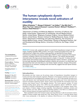 The Human Cytoplasmic Dynein Interactome Reveals Novel Activators