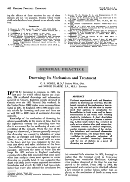 Drowning. Its Mechanism and Treatment C S NOBLE, M.D.,* Sutton West, Ont