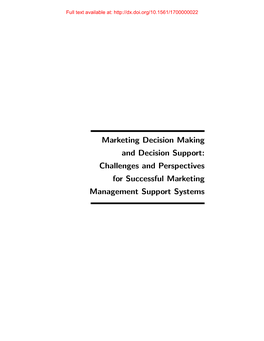 Marketing Decision Making and Decision Support