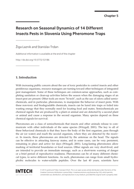 Research on Seasonal Dynamics of 14 Different Insects Pests in Slovenia Using Pheromone Traps