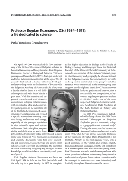 Professor Bogdan Kuzmanov, Dsc (1934–1991): a Life Dedicated to Science