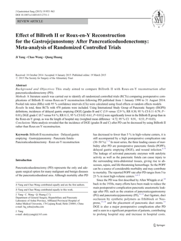 Effect of Billroth II Or Roux-En-Y Reconstruction for the Gastrojejunostomy After Pancreaticoduodenectomy: Meta-Analysis of Randomized Controlled Trials