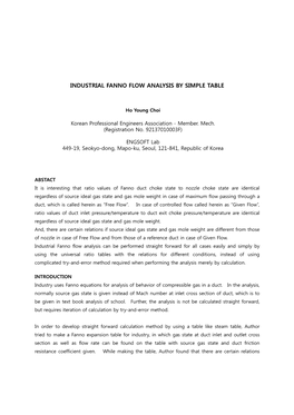 Industrial Fanno Flow Analysis by Simple Table