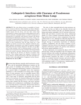 Cathepsin-G Interferes with Clearance of Pseudomonas Aeruginosa from Mouse Lungs