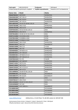 481231019131 Producent: Whirlpool Artykuł Pasuje Do Poniższych Urządzeń Szybkie Wyszukiwanie : Klawisze Ctrl+F Na Klawiaturze