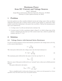 Maximum Power from DC Current and Voltage Sources Kirk T