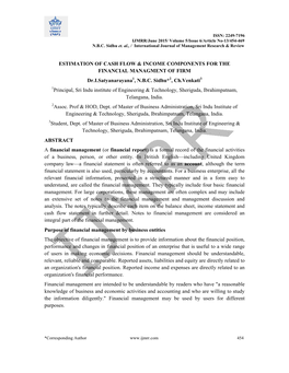 Estimation of Cash Flow & Income Components for The